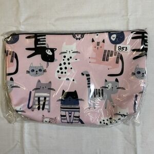 The Pouch Cosmetic Bag Women Small Pink NWT Cat Print Zipper Travel Pouch 8x5